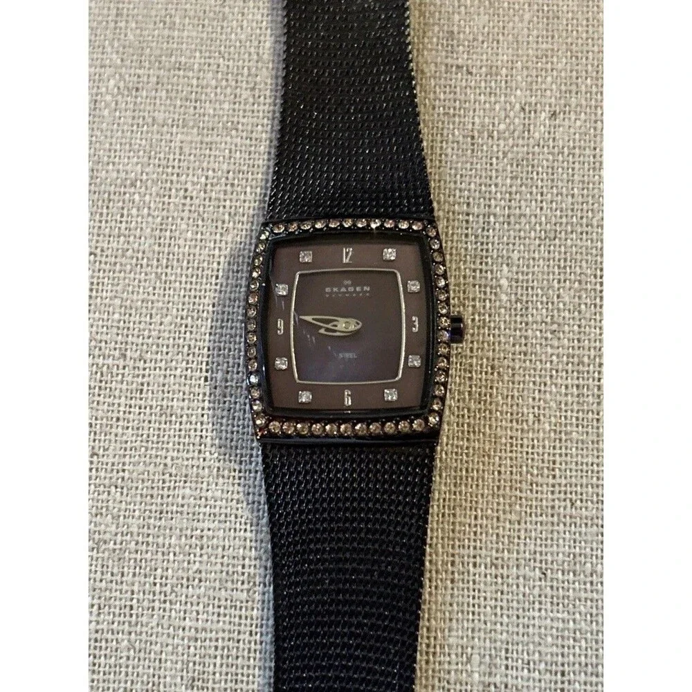 Skagen Dark Brown Steel Mesh Band Ladies Watch Quartz Movement Water Resistant